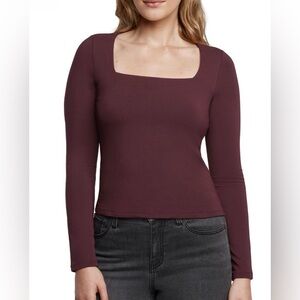 NWT - Express Square Neck Long Sleeve Top - Burgundy - Size XL